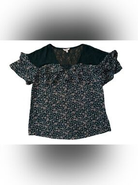 Candie's Dark Green Floral Lace Yoke Blouse